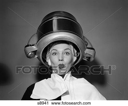 1950 1950S Woman Under Hair Dryer With Towel On Shoulders And Hair Net View Large Photo Image Stock Image - 1950 1950S Woman Under Hair Dryer With Towel On Shoulders And Hair Net . Fotosearch