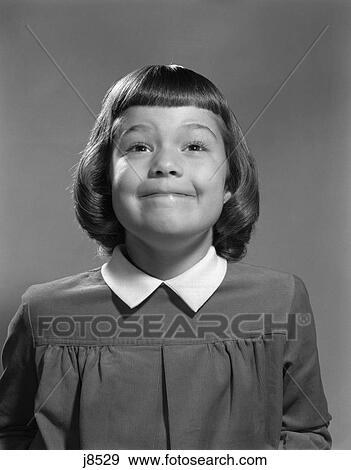1950s 女の子 ページボーイ 毛 強打 微笑 面白い 顔の 表現 写真館 イメージ館 J8529 Fotosearch