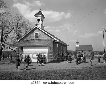 1950S 1960S Elementary School Children At Recess At Rural One Room Schoolhouse View Large Photo Image Picture - 1950S 1960S Elementary School Children At Recess At Rural One Room Schoolhouse . Fotosearch