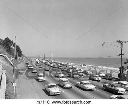 1950S 1960S Highway Traffic Cars Along Malibu Beach Santa Monica California Transportation View Large Photo Image Stock Image - 1950S 1960S Highway Traffic Cars Along Malibu Beach Santa Monica California Transportation . Fotosearch