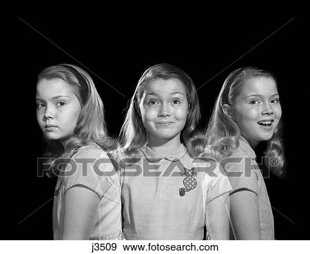 1950S 1960S Multiple Exposure Girl Going From Happy To Sad Three Facial Expressions View Large Photo Image Stock Photo - 1950S 1960S Multiple Exposure Girl Going From Happy To Sad Three Facial Expressions . Fotosearch