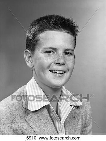 1950S 1960S Portrait Smiling Freckle Faced Boy Long Crew Cut Wearing Stripe Shirt Suit Jacket School Photo View Large Photo Image Stock Image - 1950S 1960S Portrait Smiling Freckle Faced Boy Long Crew Cut Wearing Stripe Shirt Suit Jacket School Photo . Fotosearch