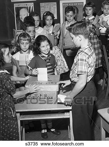 1950S 4Th Grade School Mock Election Students Putting Votes In Ballot Box View Large Photo Image Stock Photography - 1950S 4Th Grade School Mock Election Students Putting Votes In Ballot Box . Fotosearch