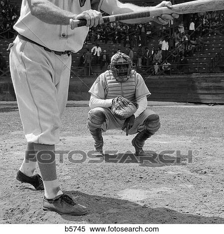 1950S Baseball Player About To Bunt Catcher Giving Hand Signal View Large Photo Image Stock Photography - 1950S Baseball Player About To Bunt Catcher Giving Hand Signal . Fotosearch