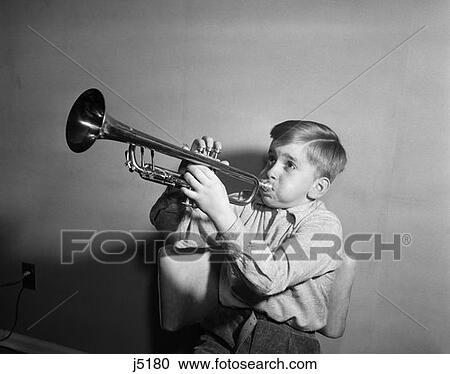 1950S Boy Playing Trumpet Horn View Large Photo Image Stock Image - 1950S Boy Playing Trumpet Horn . Fotosearch