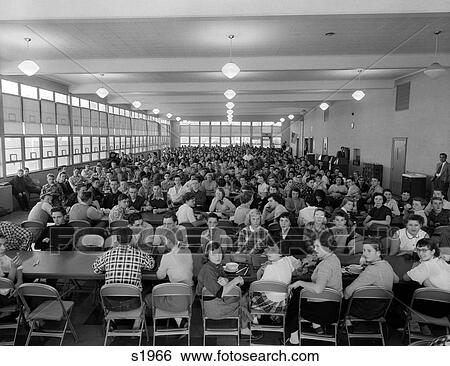 1950S Crowded High School Cafeteria View Large Photo Image Stock Photograph - 1950S Crowded High School Cafeteria . Fotosearch