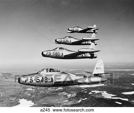 1950S Four U. S. Air Force Thunder Jets In Flight Formation Photographed From The Air View Large Photo Image Stock Photography - 1950S Four U. S. Air Force Thunder Jets In Flight Formation Photographed From The Air . Fotosearch