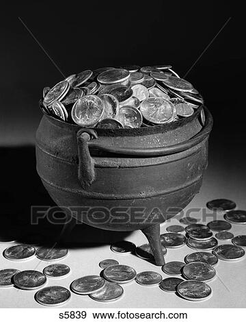 1950S Iron Pot Overflowing With Coins View Large Photo Image Stock Photo - 1950S Iron Pot Overflowing With Coins . Fotosearch