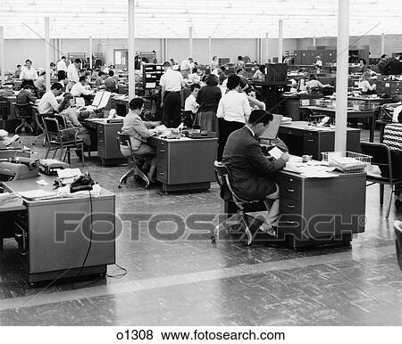1950S Large Office With Workers At Desks View Large Photo Image Stock Photo - 1950S Large Office With Workers At Desks . Fotosearch