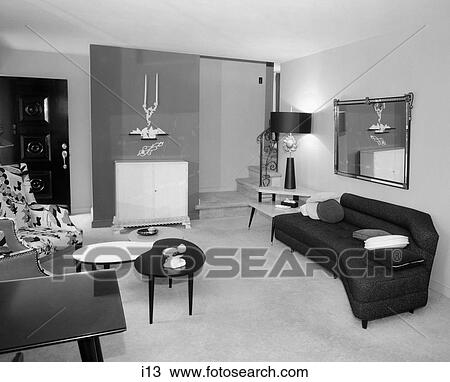 1950S Living Room Interior With Kidney- Shaped Coffee Tables View Large Photo Image Stock Image - 1950S Living Room Interior With Kidney- Shaped Coffee Tables . Fotosearch