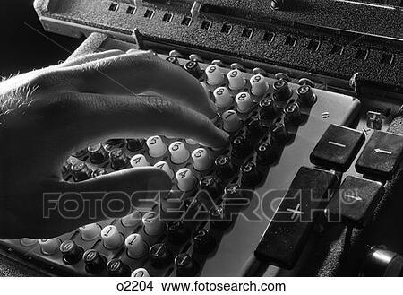 Picture - 1950S Mans Hand About To Press Buttons On Adding Machine Calculator Plus Minus Signs . Fotosearch