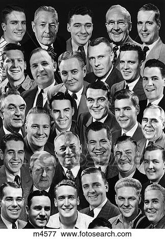 1950S Montage Of 29 Men'S Heads All Are Smiling With Black Noseam Background Inside View Large Photo Image Stock Photo - 1950S Montage Of 29 Men'S Heads All Are Smiling With Black Noseam Background Inside . Fotosearch