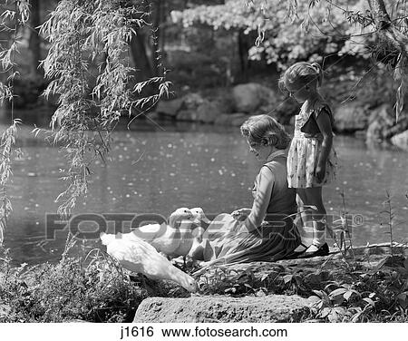 1950S Mother And Daughter By Pond Feeding Geese Mother Sits Daughter Stands Behind Her Spring Summer Moody Nature View Large Photo Image Stock Photograph - 1950S Mother And Daughter By Pond Feeding Geese Mother Sits Daughter Stands Behind Her Spring Summer Moody Nature. Fotosearch