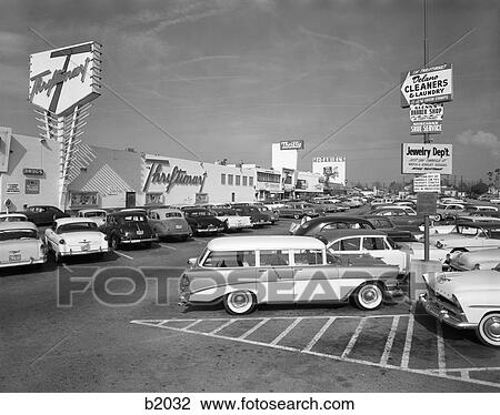 1950S Shopping Center Parking Lot View Large Photo Image Stock Image - 1950S Shopping Center Parking Lot . Fotosearch