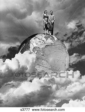 1950S Special Effect Nuclear Family Four Man Woman Boy Girl Mom Dad Two Kids Stand On Top Of World Globe Earth Clouds View Large Photo Image Stock Photo - 1950S Special Effect Nuclear Family Four Man Woman Boy Girl Mom Dad Two Kids Stand On Top Of World Globe Earth Clouds . Fotosearch