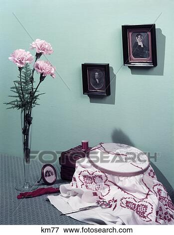 1950S Still Life Pink Carnations In Vase Cross Stitch Embroidery In Hoop Red Thread Old Photos Mothers Day Tabletop View Large Photo Image Stock Photo - 1950S Still Life Pink Carnations In Vase Cross Stitch Embroidery In Hoop Red Thread Old Photos Mothers Day Tabletop. Fotosearch