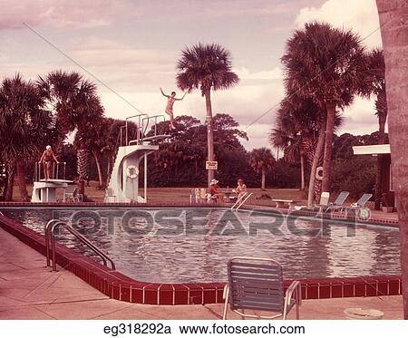 1950S Tropical Swimming Pool View Large Photo Image Stock Image - 1950S Tropical Swimming Pool. Fotosearch