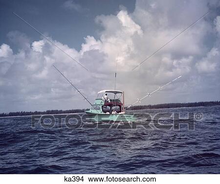 1950S Turquoise Charter Fishing Boat On Water Florida Sport Fishing Trawler View Large Photo Image Picture - 1950S Turquoise Charter Fishing Boat On Water Florida Sport Fishing Trawler. Fotosearch