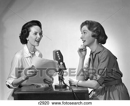 1950S Two Women Doing Radio Broadcast Indoor View Large Photo Image Stock Image - 1950S Two Women Doing Radio Broadcast Indoor . Fotosearch