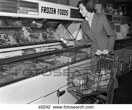 1950S Woman Shopping Frozen Food Section Of Grocery Store View Large Photo Image Stock Image - 1950S Woman Shopping Frozen Food Section Of Grocery Store . Fotosearch