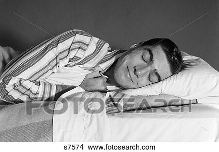 1960S Man In Striped Pajamas Asleep In Bed View Large Photo Image Picture - 1960S Man In Striped Pajamas Asleep In Bed . Fotosearch