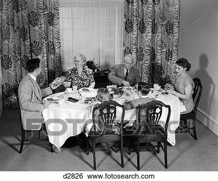 Family Dinner Dining Meal Table 1950S Retro View Large Photo Image Stock Photograph - Family Dinner Dining Meal Table 1950S Retro. Fotosearch