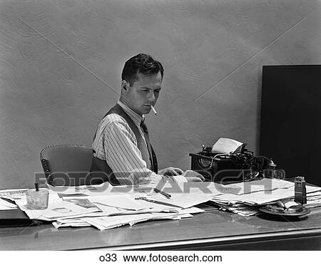 Stock Photo of 1950 1950S Retro Man Typeing Typewriter Business Work ...