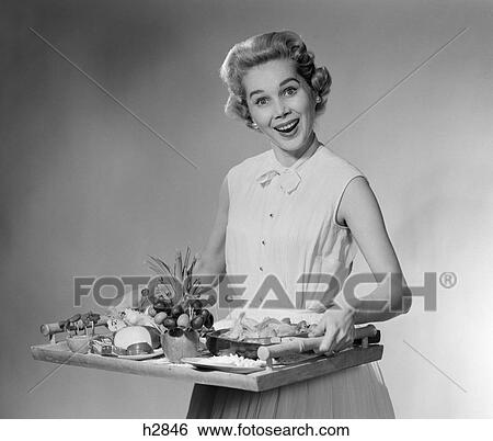 Woman Platter Horsdeuvres Snacks Retro 1950S View Large Photo Image Stock Photograph - Woman Platter Horsdeuvres Snacks Retro 1950S. Fotosearch