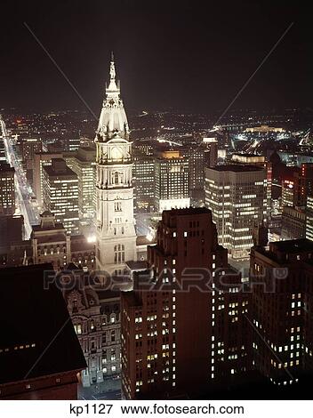 1960 1960S 1965 Night Skyline View Of Philadelphia Skyline City Hall In Center Retro Vintage View Large Photo Image Stock Photo - 1960 1960S 1965 Night Skyline View Of Philadelphia Skyline City Hall In Center Retro Vintage. Fotosearch