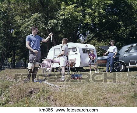 1960 1960S Retro Family Camping Trailer Rv Fishing Picnic View Large Photo Image Stock Photograph - 1960 1960S Retro Family Camping Trailer Rv Fishing Picnic. Fotosearch