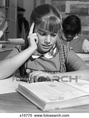 Stock Photography - 1960 1960S Retro Girl Book Reading Study School . Fotosearch