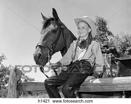 1960 1960S Retro Horse Girl Fence View Large Photo Image Stock Image - 1960 1960S Retro Horse Girl Fence . Fotosearch
