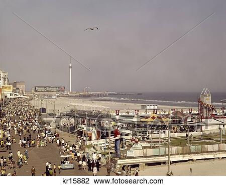 1960 1960S Retro New Jersey Beach Boardwalk Shore View Large Photo Image Stock Image - 1960 1960S Retro New Jersey Beach Boardwalk Shore . Fotosearch