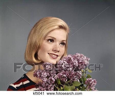 1960 1960S Retro Woman Flowers Bouquet Blonde Smile View Large Photo Image Stock Image - 1960 1960S Retro Woman Flowers Bouquet Blonde Smile. Fotosearch