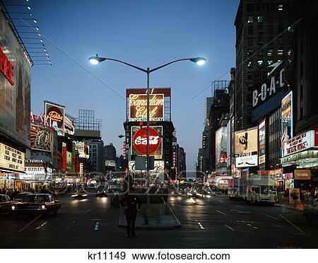 1960S 1966 Night Times Square Manhattan Broadway 45Th Street Looking North View Large Photo Image Stock Photo - 1960S 1966 Night Times Square Manhattan Broadway 45Th Street Looking North . Fotosearch