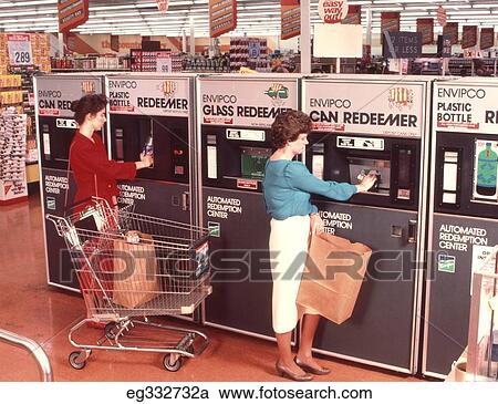 1960S 1970S Women Redeeming Deposit On Cans & Bottles At Supermarket Redemption Center View Large Photo Image Stock Image - 1960S 1970S Women Redeeming Deposit On Cans & Bottles At Supermarket Redemption Center. Fotosearch