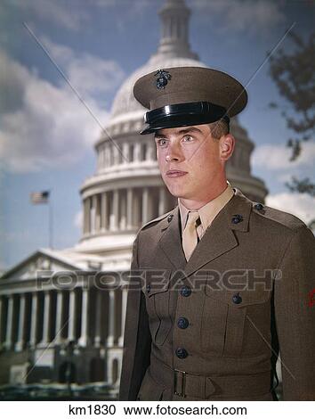 1960S 1970S Young Man Us Marine Uniform Portrait Before Capitol Building In Dc American Soldier Retro Vintage View Large Photo Image Stock Image - 1960S 1970S Young Man Us Marine Uniform Portrait Before Capitol Building In Dc American Soldier Retro Vintage . Fotosearch