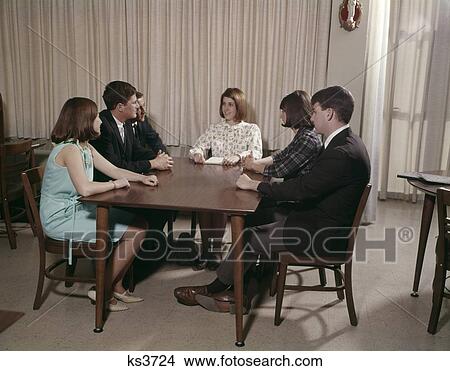Picture - 1960S 6 Students Around Library Table 3 Girls 3 Boys Study Group Meeting Club Conference Student Government Council. Fotosearch