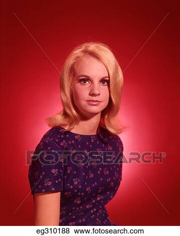 1960S Blonde Teen Girl Portrait Blue Print Blouse View Large Photo Image Stock Photo - 1960S Blonde Teen Girl Portrait Blue Print Blouse. Fotosearch
