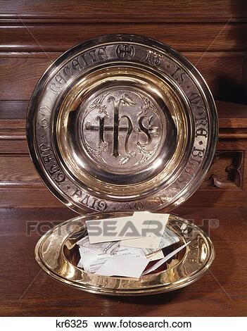 1960S Brass Engraved Church Collection Plates With Tithing Envelopes Money  View Large Photo Image Stock Photography - 1960S Brass Engraved Church Collection Plates With Tithing Envelopes Money . Fotosearch