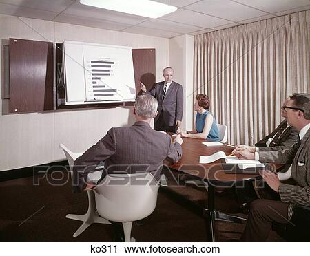 1960S Conference Meeting Room 3 Men 1 Woman At Table Man Pointing To Chart Management Executive Business Retro View Large Photo Image Stock Image - 1960S Conference Meeting Room 3 Men 1 Woman At Table Man Pointing To Chart Management Executive Business Retro . Fotosearch