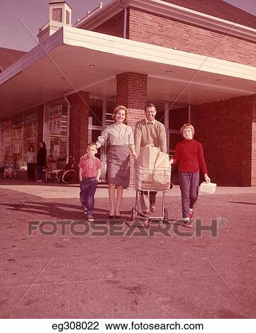 1960S Family Pushing Shopping Cart Leaving Supermarket View Large Photo Image Stock Image - 1960S Family Pushing Shopping Cart Leaving Supermarket. Fotosearch