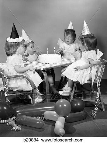 1960S Girl Quadruplets Having Second Birthday Party View Large Photo Image Picture - 1960S Girl Quadruplets Having Second Birthday Party . Fotosearch