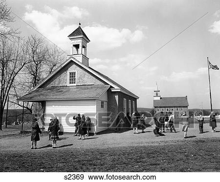 1960S Grade School Children At Recess Outside Of Rural One-Room Schoolhouse View Large Photo Image Stock Photo - 1960S Grade School Children At Recess Outside Of Rural One-Room Schoolhouse . Fotosearch