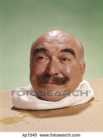 1960S Head Of Bald Man With Moustache Protruding From Steam Bath Chamber Flushed Sweat Perspire Hot Spa Health View Large Photo Image Stock Image - 1960S Head Of Bald Man With Moustache Protruding From Steam Bath Chamber Flushed Sweat Perspire Hot Spa Health . Fotosearch