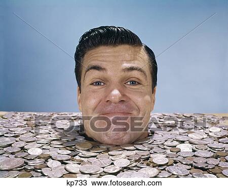 1960S Man Buried Up To His Neck In Coins Money Funny Face Expression Wacky View Large Photo Image Stock Image - 1960S Man Buried Up To His Neck In Coins Money Funny Face Expression Wacky . Fotosearch