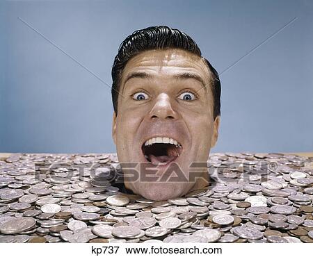 1960S Man Buried Up To His Neck In Coins Money Funny Face Expresssion Wacky View Large Photo Image Stock Photo - 1960S Man Buried Up To His Neck In Coins Money Funny Face Expresssion Wacky. Fotosearch