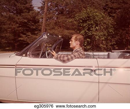 1960S Man Driving White Convertible Car Side View View Large Photo Image Stock Photograph - 1960S Man Driving White Convertible Car Side View . Fotosearch