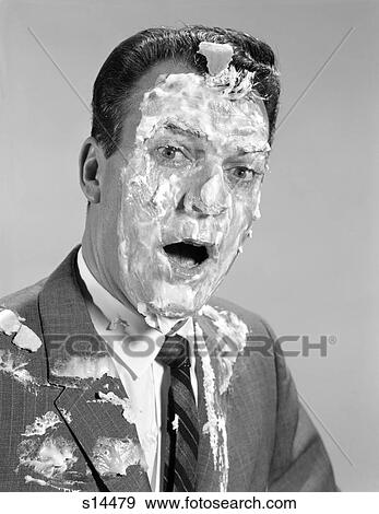 1960S Man Face Shoulders Pie In The Face Covered With Meringue Shaving Cream View Large Photo Image Stock Photo - 1960S Man Face Shoulders Pie In The Face Covered With Meringue Shaving Cream . Fotosearch