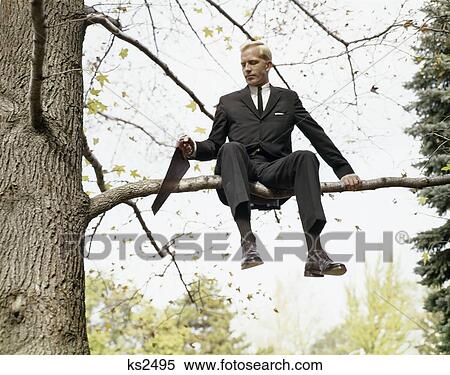 1960S Man In Tree Sawing Off Branch He Is Sitting On Adage Symbolic Foolish Danger One View Large Photo Image Stock Photography - 1960S Man In Tree Sawing Off Branch He Is Sitting On Adage Symbolic Foolish Danger One . Fotosearch